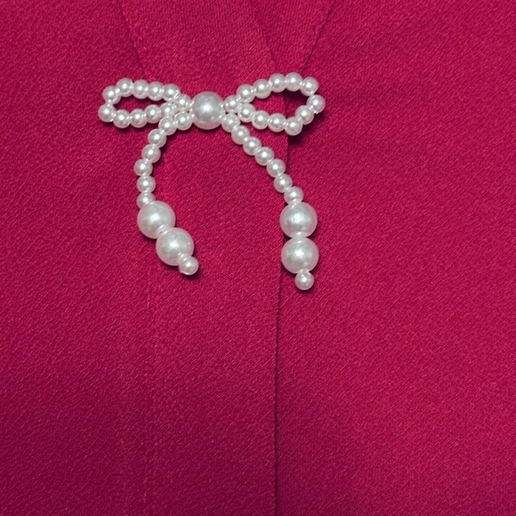 New With Tags Adrianna Papell Pearl Bow V-Neck Blouse‎ - Haute Red XL - Picture 4 of 9